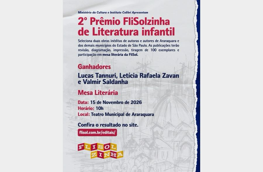Empate inédito faz Prêmio FLiSolzinha ter três vencedores; livros serão lançados em Araraquara