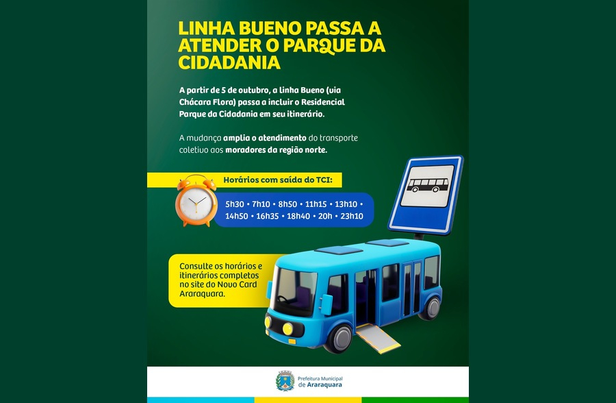 Linha Bueno amplia itinerário e passa a atender o Parque da Cidadania em Araraquara
