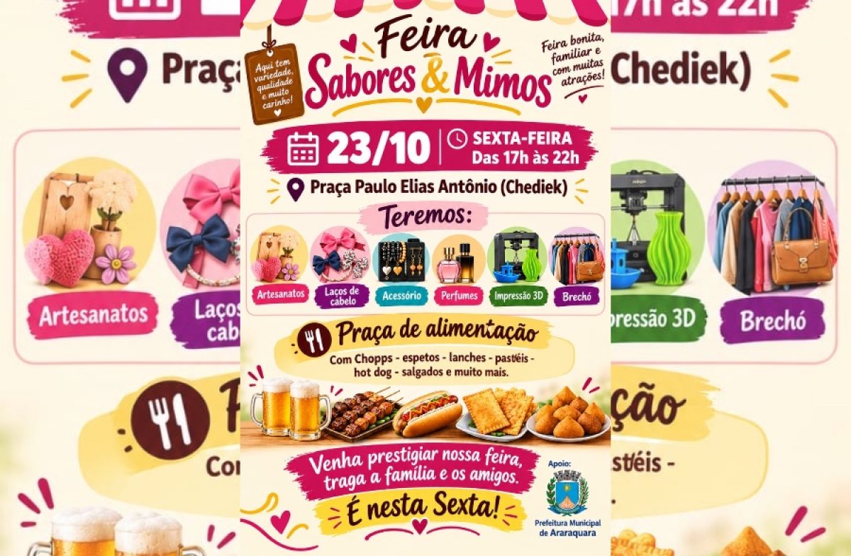 Feira Sabores & Mimos leva gastronomia e artesanato ao Jardim Paulistano nesta sexta