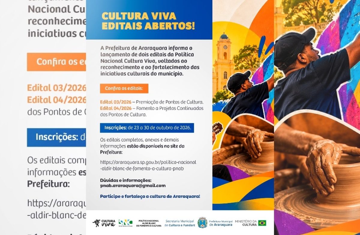 Editais para a Rede Municipal de Pontos e Pontões de Cultura: inscrições seguem até sexta-feira (30)