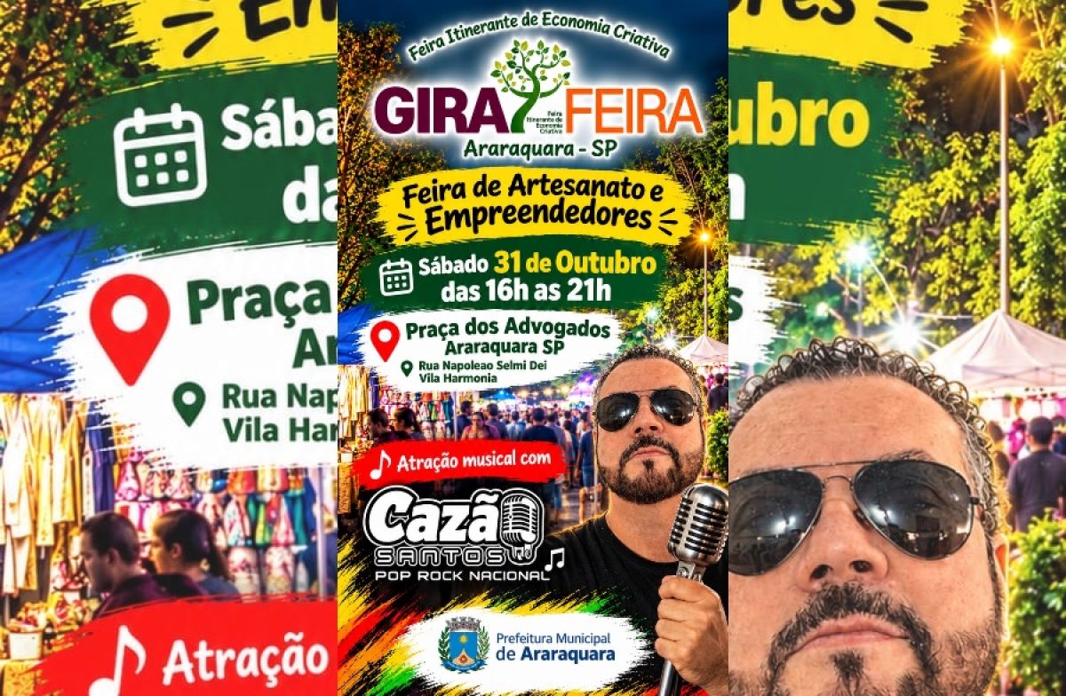 Feira gratuita leva rock, gastronomia e artesanato à Praça dos Advogados em Araraquara