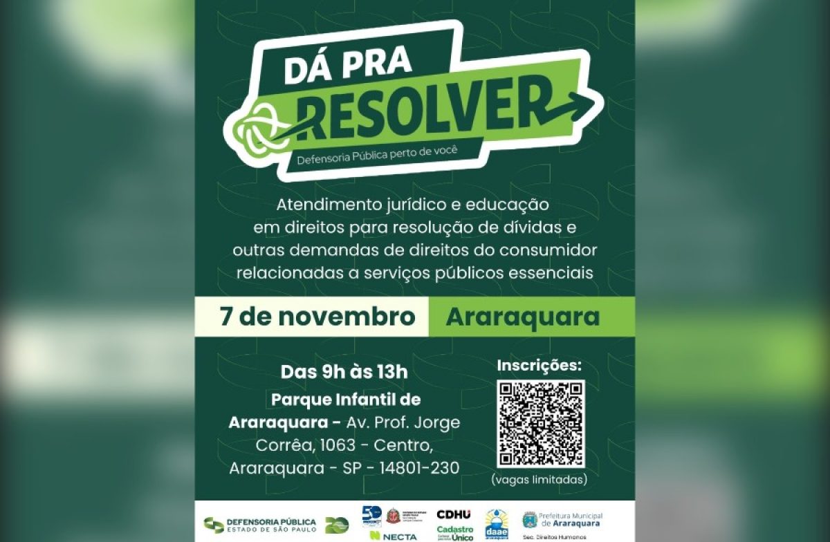 Mutirão gratuito em Araraquara oferece orientação jurídica e negociação de dívidas; inscrições abertas
